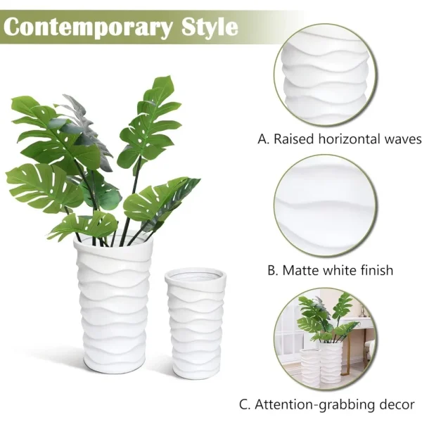 Set of 2 Outdoor Planters | Large MgO Garden Pots for Indoor & Outdoor Plants, Stylish White Flower Pots - Image 5