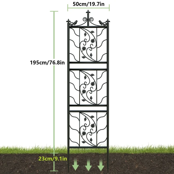 71-Inch Garden Trellis | Decorative Tall Metal Fence with Black Lattice Panel for Climbing Plants & Yard Corner Décor - Image 6