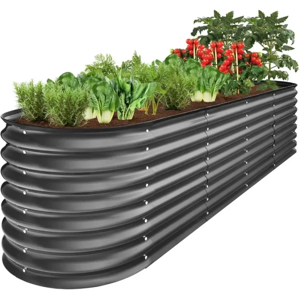 Best Choice Products 8x2x2ft Metal Raised Garden Bed, Oval Outdoor Deep Root Planter Box for Vegetables, Herbs w/ 4 Support Bars