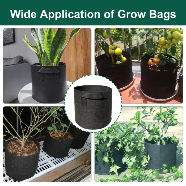 5-Pack 3-Gallon Black Garden Grow Bags | Durable Fabric Pots for Potatoes, Tomatoes, Vegetables & Fruits - Image 3