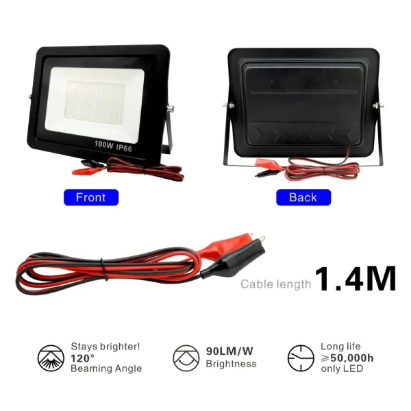 DC12V Led Flood Light 20W 30W 50W 100W Outdoor Spotlight IP66 Waterproof Reflector Portable 12V Led Lights - Image 3