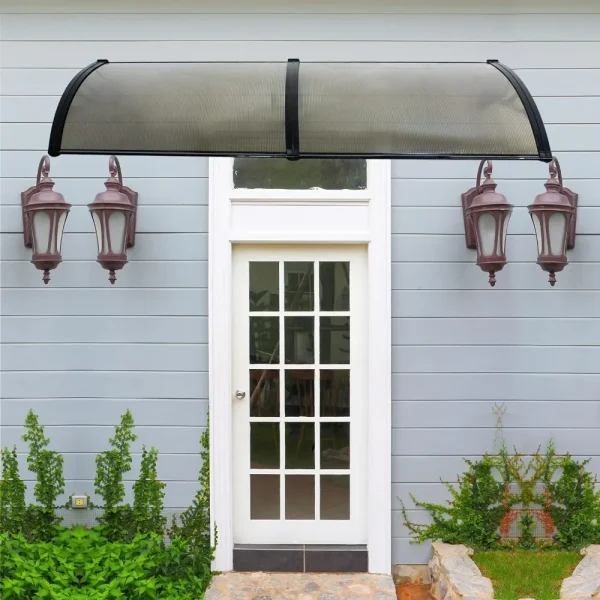 40" x 80" Polycarbonate Window Awning Door Canopy – Outdoor Sun Shelter for Front Door, Patio & Windows (Brown, 1pc) - Image 2