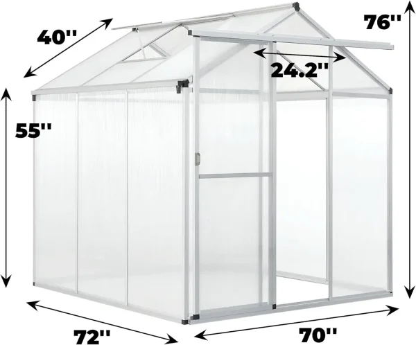 6 x 6 FT Greenhouse for Outdoors, Polycarbonate Garden Backyard Greenhouse with Adjustable Roof Vent, room - Image 2