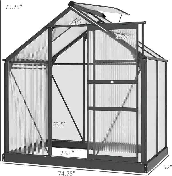 Polycarbonate Greenhouse 6' x 4' | Aluminum Walk-In Greenhouse with Rain Gutter & Roof Vent – Outdoor Gardening - Image 5