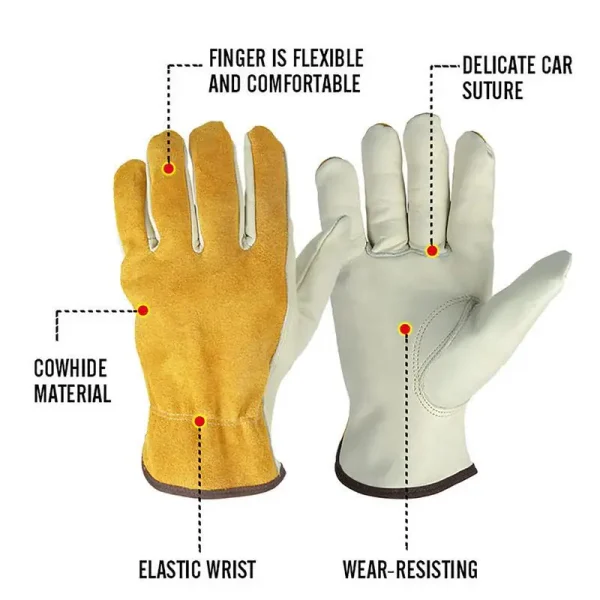 1 Pair Men’s Work Gloves | Soft Cowhide Gloves for Driving, Hunting, Welding, Gardening & Mechanic Safety - Image 3