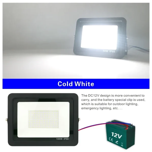 DC12V Led Flood Light 20W 30W 50W 100W Outdoor Spotlight IP66 Waterproof Reflector Portable 12V Led Lights - Image 4