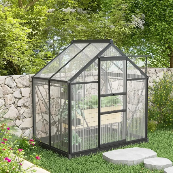 Polycarbonate Greenhouse 6' x 4' | Aluminum Walk-In Greenhouse with Rain Gutter & Roof Vent – Outdoor Gardening - Image 2