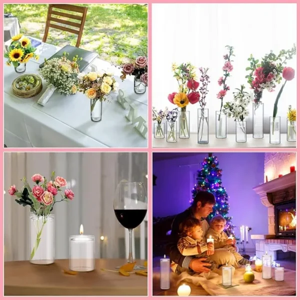 48 Clear Glass Cylinder Vases | 4 Sizes with Floating Candles for Table Centerpieces, Party, Wedding & Home Decor - Image 5