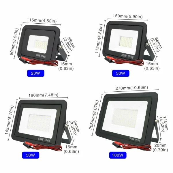 DC12V Led Flood Light 20W 30W 50W 100W Outdoor Spotlight IP66 Waterproof Reflector Portable 12V Led Lights - Image 2