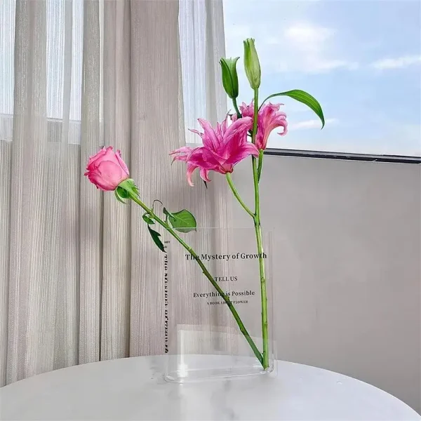 Creative Book-Shaped Acrylic Flower Vase | Modern Decorative Vase for Plants, Weddings, Gifts & Home Decor - Image 2