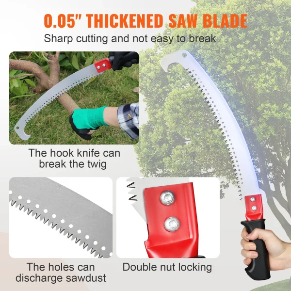 VEVOR Manual Pole Saw | 4.6-9.8ft Extendable Pruner for High Branches, Palms & Shrubs - Image 4