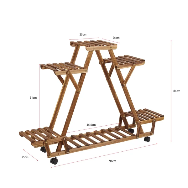 6-Tier Movable Wood Plant Stand | Triangular Shelving Rack for Indoor & Outdoor Flower Pot Storage - Image 6