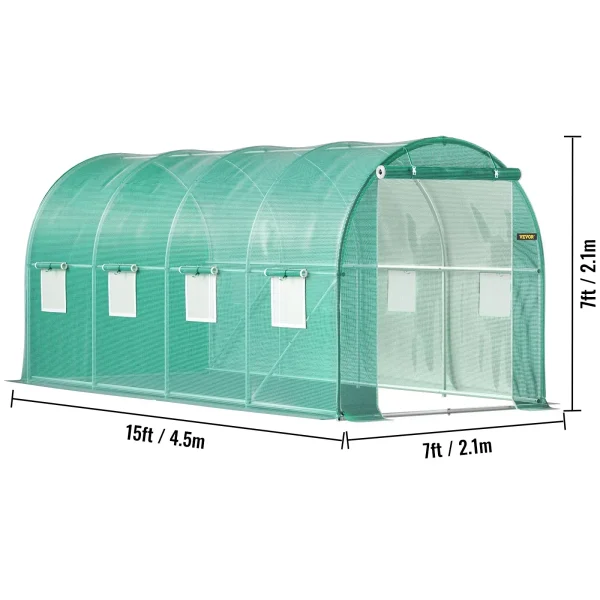 VEVOR Walk-In Tunnel Greenhouse | Galvanized Frame & Waterproof Cover – Multiple Sizes (15x7x7, 10x7x7, 20x10x7, 12x7x7) - Image 6