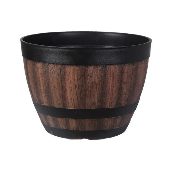 Faux Whiskey Barrel Plant Pot | Plastic Planter for Indoor & Outdoor Use - Image 7