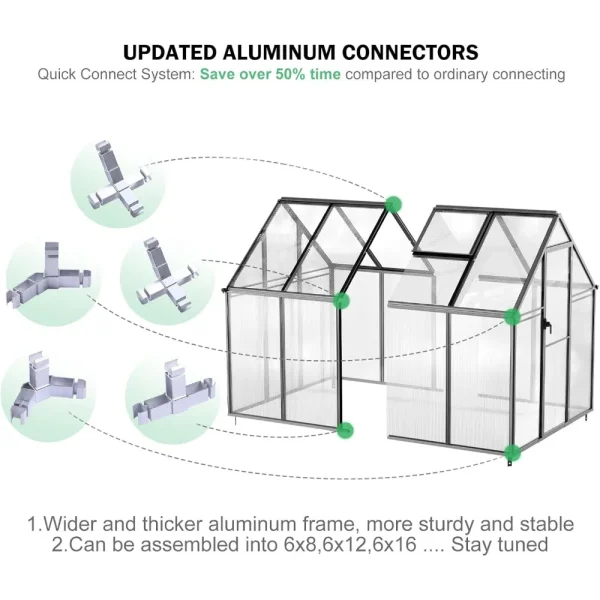 8.2x6.2 FT Aluminum Polycarbonate Greenhouse | Heavy-Duty Outdoor Greenhouse with Vent Window - Image 2