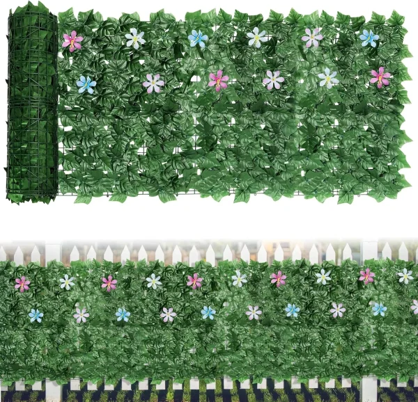 Artificial imitation ivy rattan leaf grass wall privacy fence screen with flower decoration - Image 6