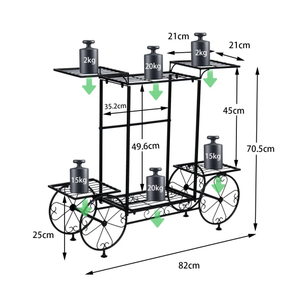 Large Metal Garden Cart Plant Stand | Parisian Style Flower Display Rack for Indoor & Outdoor Use - Image 4