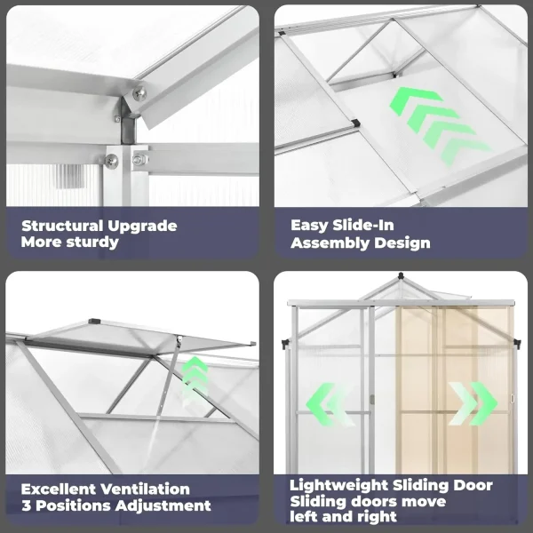 6 x 6 FT Greenhouse for Outdoors, Polycarbonate Garden Backyard Greenhouse with Adjustable Roof Vent, room - Image 4