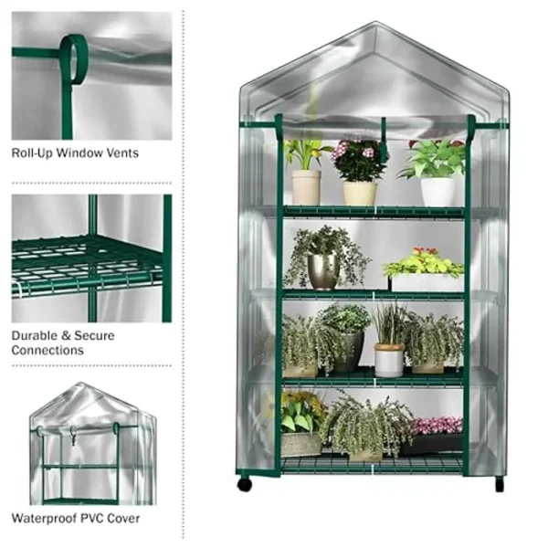 Portable Mini Greenhouse | 4-Tier Gardening Greenhouse with Locking Wheels & PVC Cover - Image 4