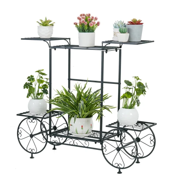 Large Metal Garden Cart Plant Stand | Parisian Style Flower Display Rack for Indoor & Outdoor Use - Image 2