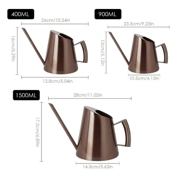 European Stainless Steel Watering Can with Long Spout | 400ml, 900ml, 1500ml Gold & Copper Finish - Image 5