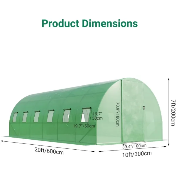 20x10x7 ft Heavy-Duty Walk-In Tunnel Greenhouse | Steel Frame Winter Greenhouse with Swing Doors for Outdoor Gardening - Image 2