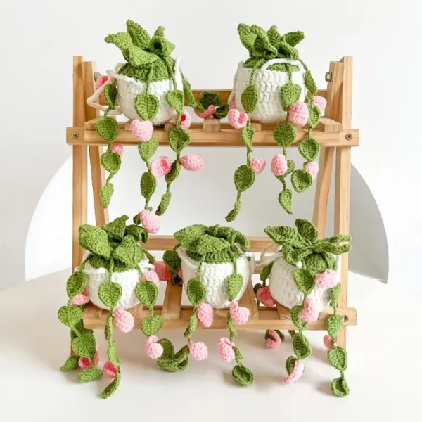 Crochet Plants Vine Hanging Basket | Handmade Artificial Flowers for Room, Home, Wall, or Car Decor - Image 3