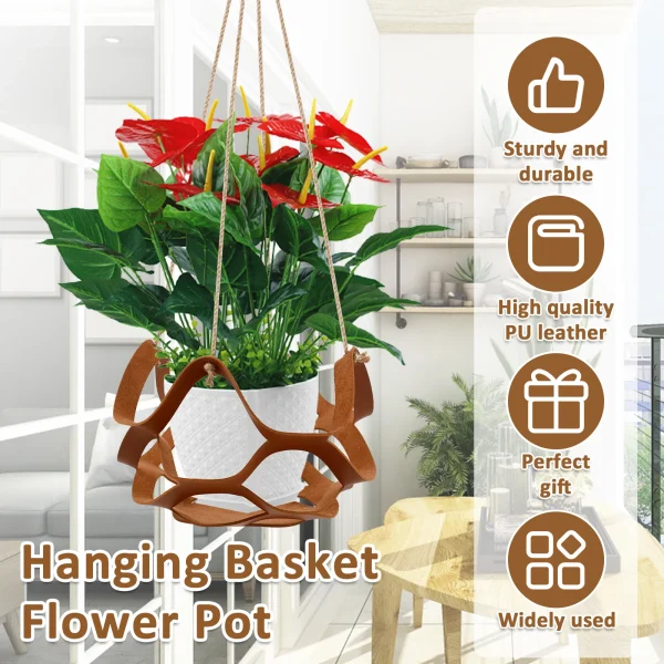 10PCS/2PCS Hanging Basket Plant Hangers | PU Leather Decorative Flower Pot Holders - Image 2