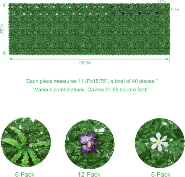 Artificial imitation ivy rattan leaf grass wall privacy fence screen with flower decoration - Image 3