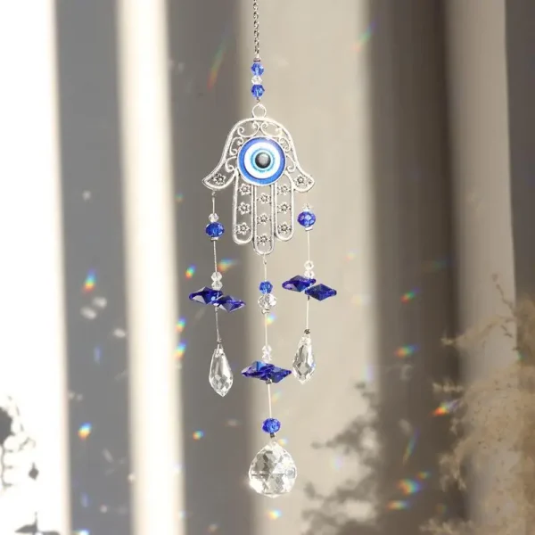 Evil Eye Sun Catcher | Flower-Shaped Crystal Rainbow Ornament for Window, Garden & Tree Decor - Image 2