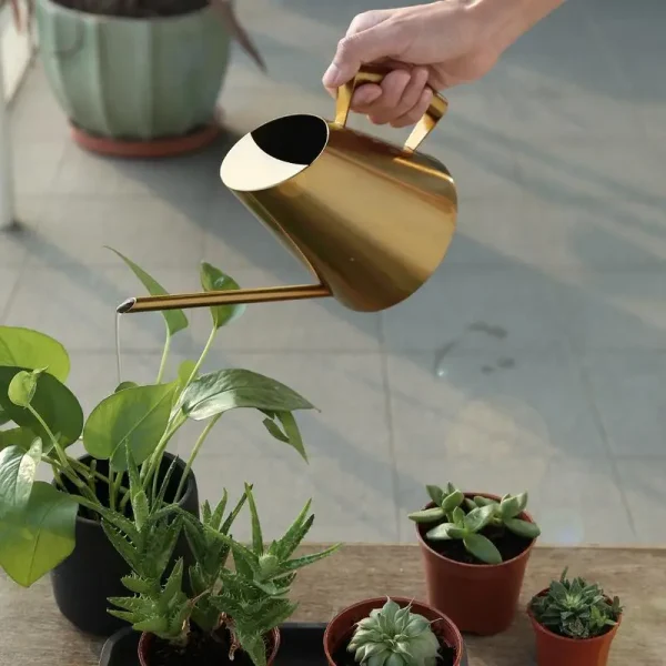 European Stainless Steel Watering Can with Long Spout | 400ml, 900ml, 1500ml Gold & Copper Finish - Image 2