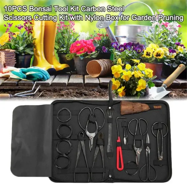 Bonsai Tool Set | 10-Piece Carbon Steel Garden Pruning Kit with Nylon Case for Bonsai Styling & Trimming - Image 3