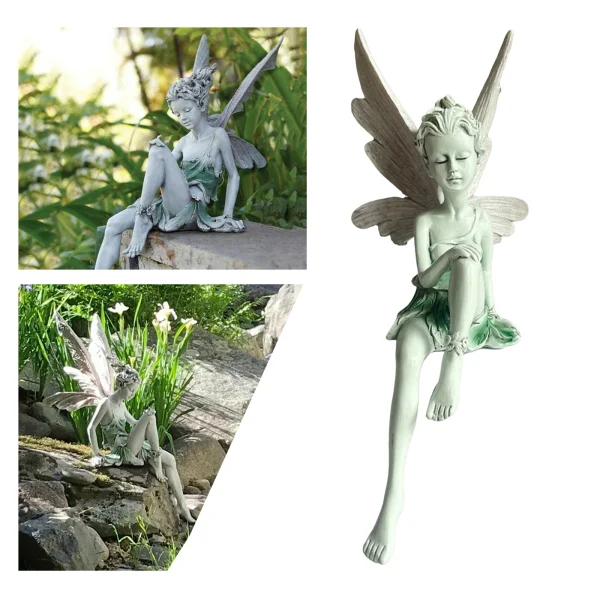 White Resin Fairy Statue Ledge Shelf Fountain Decorative Figurine Porch Angel Sculpture for Garden Courtyard Backyard Ornment - Image 6