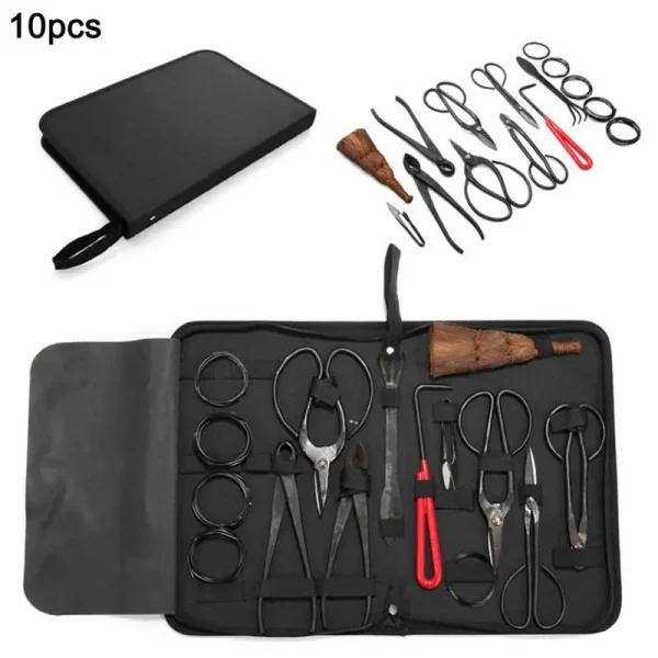 Bonsai Tool Set | 10-Piece Carbon Steel Garden Pruning Kit with Nylon Case for Bonsai Styling & Trimming - Image 2