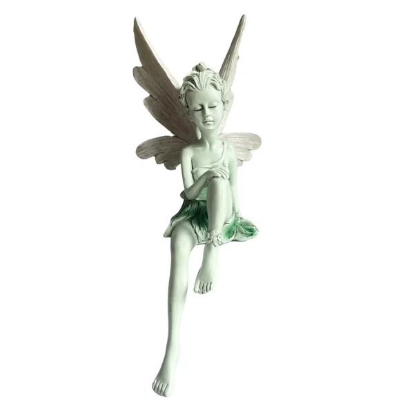 White Resin Fairy Statue Ledge Shelf Fountain Decorative Figurine Porch Angel Sculpture for Garden Courtyard Backyard Ornment - Image 2