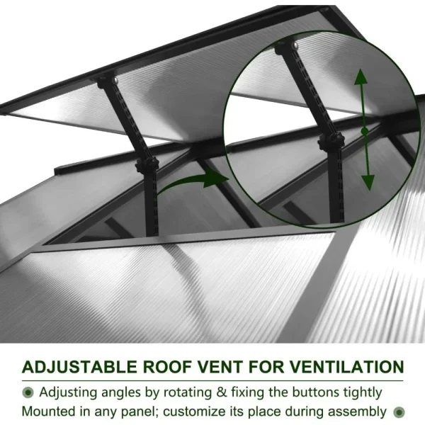 8x14 Foot Polycarbonate Walk-In Greenhouse Kit | Aluminum Frame with Lockable Door & Adjustable Roof Vent for Outdoor Gardening - Image 4