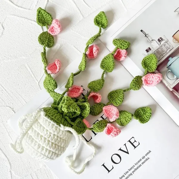 Crochet Plants Vine Hanging Basket | Handmade Artificial Flowers for Room, Home, Wall, or Car Decor - Image 4