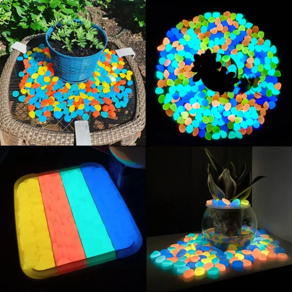 Glow Pebbles, 500 Pcs Multicolor Blue and Green Glowing Rocks For Outdoor Decor, Garden Lawn Yard, Aquarium, Walkway, Fish Tank