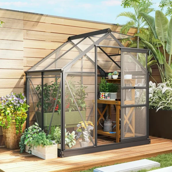 Polycarbonate Greenhouse 6' x 4' | Aluminum Walk-In Greenhouse with Rain Gutter & Roof Vent – Outdoor Gardening - Image 3