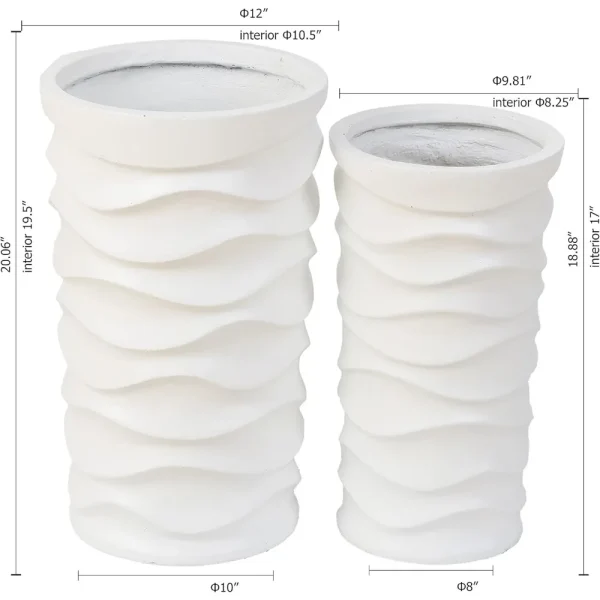 Set of 2 Outdoor Planters | Large MgO Garden Pots for Indoor & Outdoor Plants, Stylish White Flower Pots - Image 6