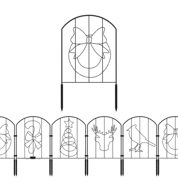 Decorative Garden Animal Barrier Fence Set | 10 Metal Border Panels with Christmas Pattern & String Lights - Image 5