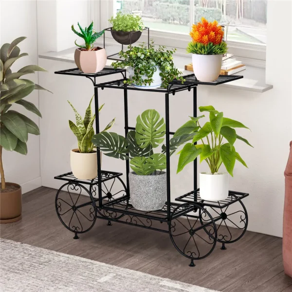 Large Metal Garden Cart Plant Stand | Parisian Style Flower Display Rack for Indoor & Outdoor Use - Image 3