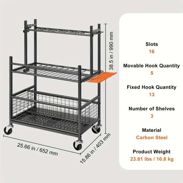 Garden Tool Organizer, 16 Slots With Hooks, Yard Tool Tower Rack With Wheels For Garage Organization And Storage, Holds Long - Image 4