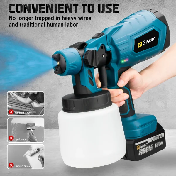 1000ML Cordless Electric Spray Gun – High-Power HVLP Paint Sprayer for Furniture, Auto & Steel Coating - Image 3