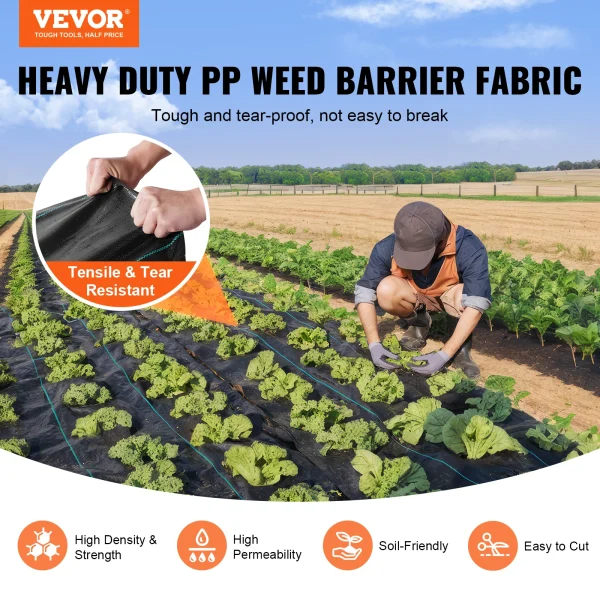 VEVOR Heavy Duty Weed Barrier Fabric - Woven PP Landscape & Driveway Mat - Image 2