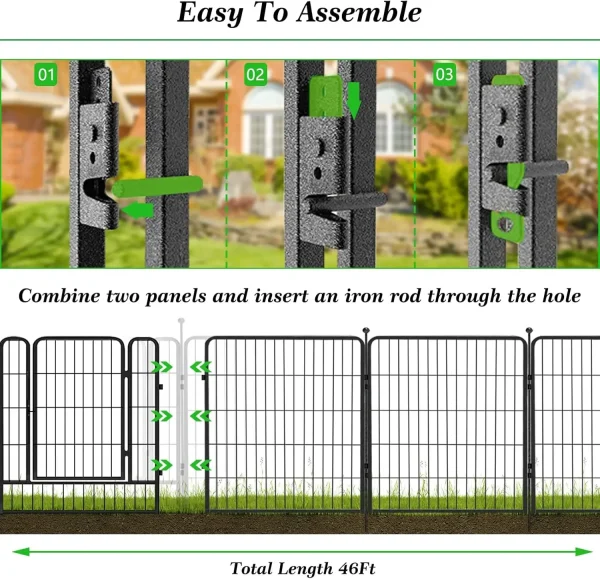 Garden Metal Fence | 46ft (L) × 32in (H) Heavy-Duty Iron Wire Animal Barrier with 20 Panels, No-Dig Temporary Fence for Landscape Edging & Privacy - Image 3