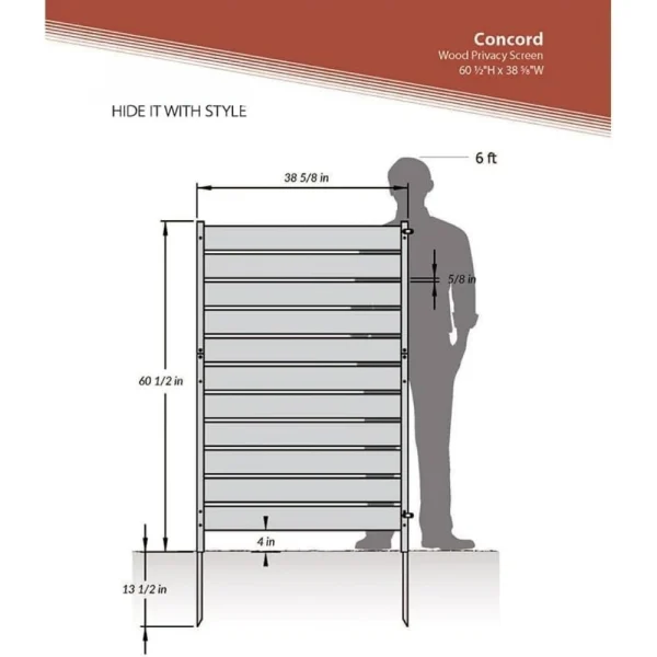 Outdoor Privacy Fence Screen 5ft H X 3.2ft W Concord Wood Perfect to Hide Trash Cans (1-Panel) Freight Free Fence for Garden - Image 5