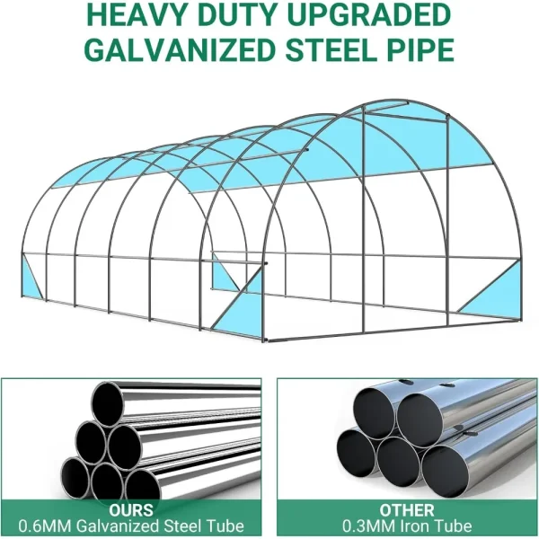 20x10x7 ft Heavy-Duty Walk-In Tunnel Greenhouse | Steel Frame Winter Greenhouse with Swing Doors for Outdoor Gardening - Image 3