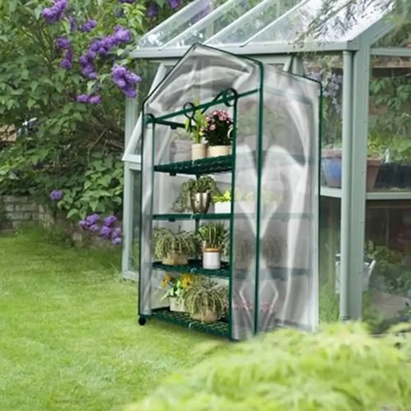 Portable Mini Greenhouse | 4-Tier Gardening Greenhouse with Locking Wheels & PVC Cover - Image 5