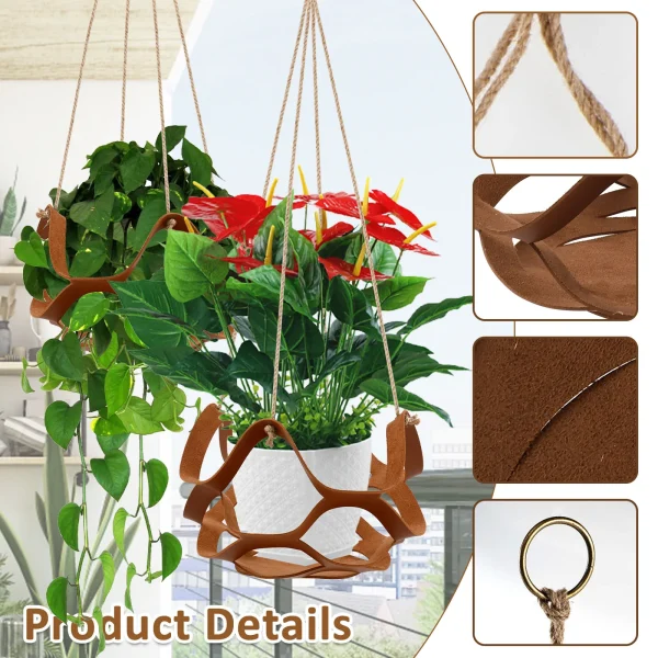 10PCS/2PCS Hanging Basket Plant Hangers | PU Leather Decorative Flower Pot Holders - Image 3